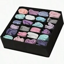 1PC Socks And Underwear Storage Box- Black 24-Grid Fabric Drawer Organizer Set For Socks And Underwear, Collapsible Closet Storage Box With Multiple Compartments, Space-Saving Organizer Bins For Dressers And Wardrobes, Non-Woven Fabric With Sturdy Cardboard Insert, Perfect For Organizing Bras, Underpants, Socks, And Scarves, Storage Boxes With Individual Slots. Bedroom, Organizer, Home Storage, White T Shirt Women, Black Pants Women, Ladies Winter Clothes, Dress,