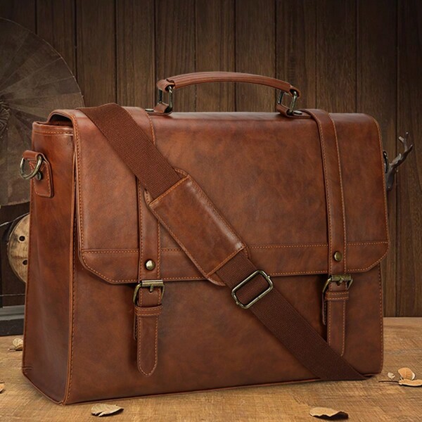 Aktentasche Herren Wasserdicht Umhängetasche Herren 15,6 Zoll Laptoptasche Vintage Arbeitstasche Messenger Bag Laptop Schultertaschen Braun