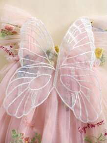 Toddler Baby Girl Butterfly Wings Romper Fairy Dress Princess Sleeveless Tulle Butterfly Wing Skirt Birthday Party Tutu Dress - 粉色 - 查看 6