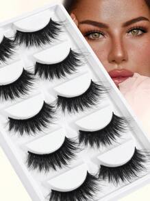 5 Pairs Fluffy False Eyelashes Natural Long Wispy Faux Mink Hair Soft Band Lash Makeup Extensions Easy To Apply For Girl, Travel, Party - 濃密款 - 查看 8
