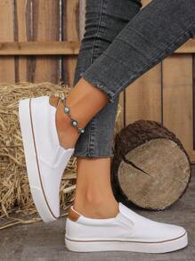 Couples Canvas Slip-On Slouchy Shoes For Walking - 白色 - 查看 6
