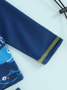 Baby Boy 3Pcs Rash Guard Swimsuits Cute Fish Print Long Sleeve Zip Up Bathing Suit Swimwear - Blue - View 6