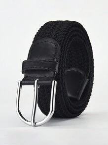 1pc Ivory Blue Woven Elastic Casual Belt For Men With Alloy Buckle, Stretchable Canvas Fashion Belt For Women No-Drill