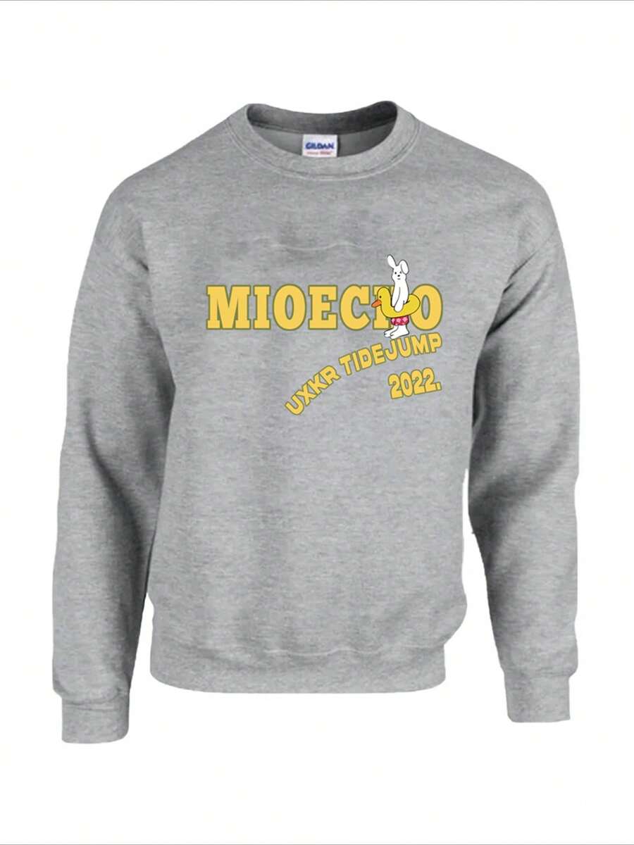 MIOECHO UXKR TIDEJUMP 2022 English Letters Rabbit Print Round Neck Sports Sweatshirt, Men's Personality Simple Street Style Sweatshirt Long Sleeve, Couple Loose Version Winter Warm Sweatshirt, Printed Super Soft Classic Style Casual Sweatshirt, Boyfriend And Girlfriend Gift Outdoor Travel Sports Sweatshirt, Suitable For Boyfriend And Girlfriend Christmas Gifts, - 灰色 - 查看 1