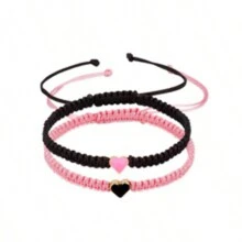 2 pièces Nouveau bracelet vague créative pour couple, noir et blanc, bracelet creux tressé avec système de fermeture ajustable. Cadeau amical pour sœurs, idéal pour la remise des diplômes, Halloween, la Saint-Valentin, la fête des mères