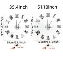 3D DIY Wall Clock Acrylic Mirror Stickers Wall Clocks For Home Decoration Living Room Quartz Needle Hanging Watch Europe Horloge (Color: Black L, Sheet Size: 36 Inch (60-90cm)),Home Decor ,Room Decor Gifts Birthday Graduation Clock Wall Bedroom Decor Dormitory Decor Back To School