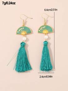 1 Pair Fashion Tasseled Fan-Shaped Faux Pearl Alloy Pendant Earrings For Women, Party & Event Accessories