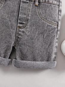 2pcs/Set Baby Boy Denim Overall + Striped Short Sleeve Top - Black - View 7