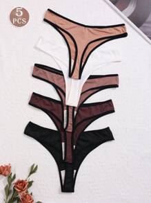 5 Packs Women's Multi-Color Thongs, Casual And Comfortable Mid-Stretch Low-Waist Bound Briefs