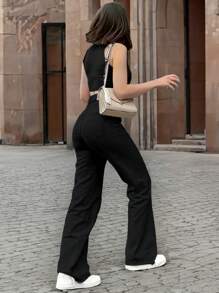 Casual Versatile High Waist Straight-Leg White Jeans - Black - View 5