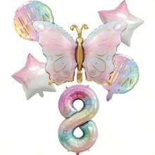 Bộ 6 bóng bay chủ đề bướm, bóng bay lá kim loại hình ngôi sao 40 inch, bóng bay lá kim loại hình bướm Macaron, thích hợp để trang trí tiệc sinh nhật, không cần điện - Nhiều màu - Xem 9