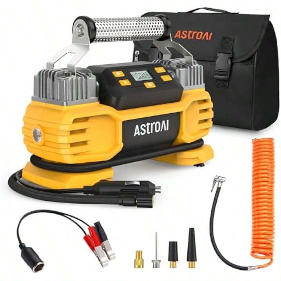 AstroAI Tyre Inflator Air Compressor 12V  160PSI With Screen Heavy Duty Dual Cylinders And Dual Motors Dual Power Tyre Pump For SUVs RVs ORVs Trucks Cars Air Mattresses Auto Off LED Light - as pic - View 1
