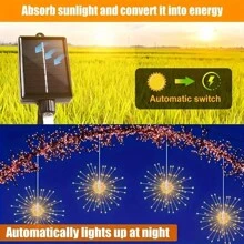 AMILL 4pcs Solar Starburst Sphere Lights, 400LEDs Hanging Fairy Firework Lights, 8 Modes Copper Wire Sparkly Lights For Patio Party Tent, Solar-Powered With 500mAh Lithium Battery, No Remote, Warm White - 暖白光 - 查看 2