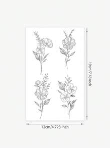 1pc Black Floral Bouquet Collar Bone Temporary Tattoo Sticker, Minimalist Botanic Design, Waterproof, Realistic, Stylish Tattoo Decals Suitable For People