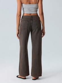 Women Wide Leg Jeans Low Rise Baggy Straight Leg Jeans Loose Boyfriend Jeans Casual Denim Pants Y2k Streetwear - 深棕色 - 查看 6