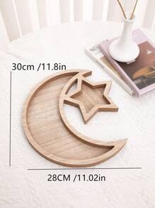1 pieza Bandeja de madera con diseño de estrella y luna, color natural, decorativa para la sala de estar