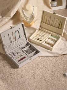 1pc Velvet Jewelry Box, Large Capacity Jewelry Storage Box, Jewelry Display Tray For Necklace, Earring, Bracelet, Simple Jewelry Organizer With Anti-Dust And Anti-Oxidation Function, Compact Jewelry Box For Travel, Suitable For Earrings, Necklaces, Rings, Elegant Gift For Women, Girlfriend, Valentine's Day, Halloween, New Year Jewelry Holder For Rings For Bracelet Jewelry Accessory Jewelry Storage Bag Birthday Gift Mom Gifts - Multicolor - View 2