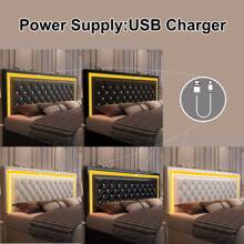 Gegoforu Queen LED Smart Bed Frame With 4 Storage Drawers Adjustable Headboard With Smart Control RGBW LED, Whisper-Quiet Design, Upholstered Bed Wood Slats Support, No Box Spring Needed, PU Leather & Velvet - Velvet Black - View 7