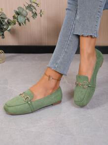 2025 Nuovo Stile Donne Mocassini Punta Quadrata, Moda Interno/Esterno Slip-On Flat Con Fibbia Decorativa, Tutte Le Stagioni Leggero E Antiscivolo Scarpe Casual Comode Flat - Verde Oliva - Visualizzare 4