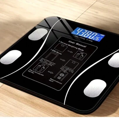 Báscula de grasa corporal Bluetooth, báscula de peso inalámbrica de baño digital inteligente, analizador de composición corporal con aplicación de teléfono inteligente, tipo de batería negra LingWen 9024735505976