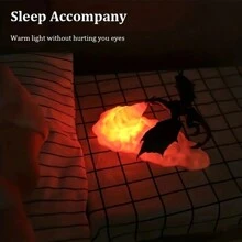 Rechargeable 3D Printed Fire Dragon Night Light - Glowing Cloud Base Medieval Fantasy Decor - Red Light - View 4