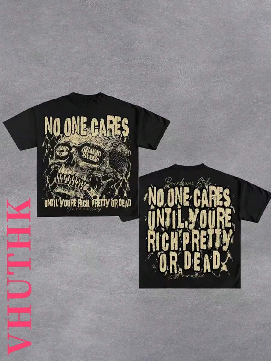 VHUTHK Double Sided Printing(220 Pure Cotton T-Shirt)    Men's Summer Round Neck Short Sleeved Casual Pure Cotton Print  Y2k Style  The Big Head