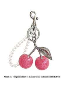 Nuevo llavero de metal con colgante con perlas falsas y cristal con forma de cereza, apto para uso diario. Dije con forma de cereza brillante con clip para bolso, accesorio de resina y metal brillante para bolsos y carteras de mujer. Llavero con forma de corazón, accesorio para bolsos, puede enviarse como regalo a familiares, amigos, compañeros de clase, parejas, cumpleaños, profesores, recuerdos.