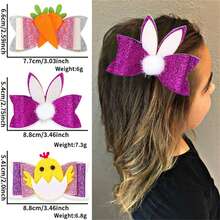 Easter Hair Clips For Girls Glitter Bunny Ears Chick Carrot Hair Clips Barrettes Toddler Easter Hair Accessories - Nơ tai thỏ màu đỏ hồng - Xem 5