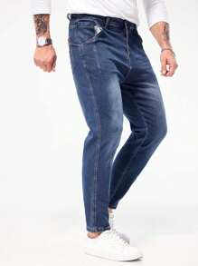 Men's Classic Washed Denim Jeans, Versatile & Casual Pants - Blue - View 7