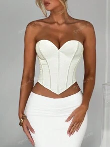 Vestido de fiesta elegante sin tirantes blanco de licra con diseño atado en la espalda, vestimenta sexy y de temporada para el Día de San Valentín y primavera-verano