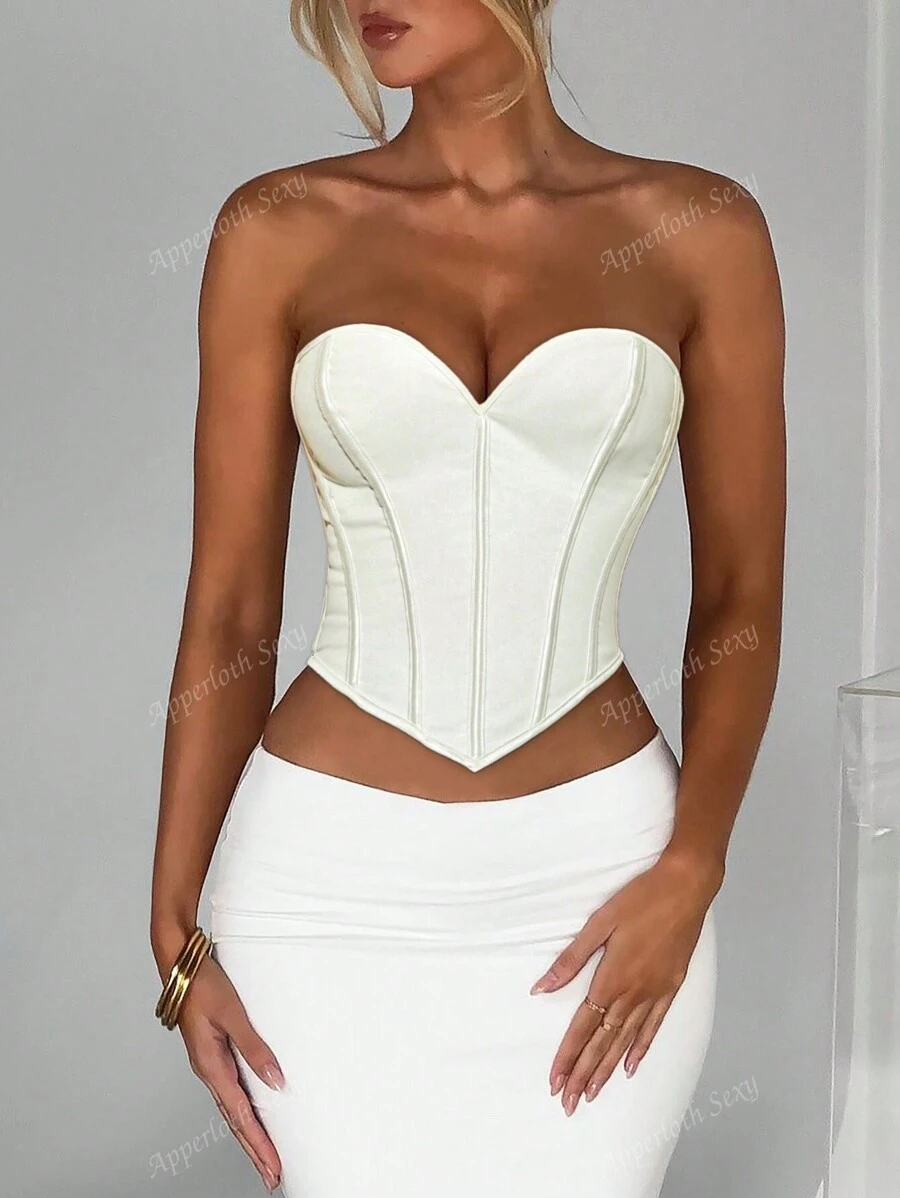 Vestido de fiesta elegante sin tirantes blanco de licra con diseño atado en la espalda, vestimenta sexy y de temporada para el Día de San Valentín y primavera-verano