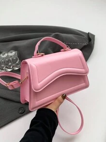 Bolsa transversal diagonal minimalista e elegante em cor sólida com detalhes em metal, estilo pequeno quadrado, rosa. - Rosa - Ver 2