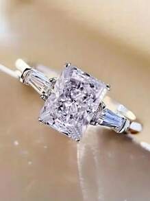 1 件奢华五排全水钻锆石 925 纯银女士戒指，适合日常和约会佩戴，2025 年最佳女性礼物，百搭时尚的个人珠宝 - 時尚方形戒指 - 查看 6