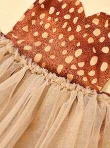 2 piezas de mono de reno para niña, sin mangas, con cuello halter, de tul y diadema de astas, disfraz de cosplay - Caqui - Ver 7