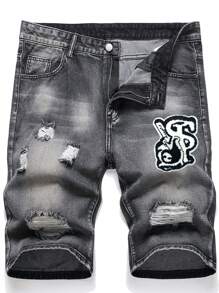 Pantaloncini di jeans casual in stile vintage con strappi per uomo