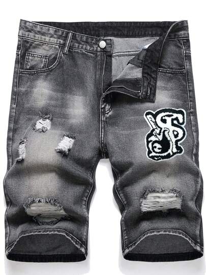 Pantalones cortos vaqueros casuales desgastados y rotos con lavado vintage para hombre