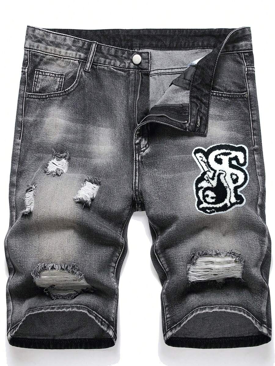 Pantaloncini di jeans casual in stile vintage con strappi per uomo