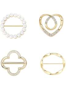 4pcs Scarf Clips - T-Shirt Tie Clips Clothing Corners Tie Pin Buckle, Fashionable Round Metal Shirt Clips For Women (Golden)