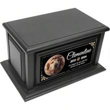 Personalized Pet Urns Made Of Solid Pine Wood, Custom Urn Box For Dog Ashes, Large Burial And Cremation Urns For Dog Memorial, Black Wood Color (Design 10) - 藍色 - 查看 4