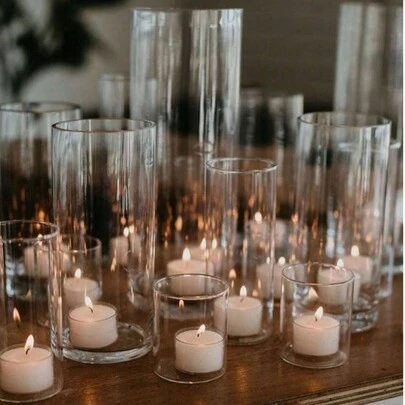 20 件透明玻璃杯烛台、圆柱形玻璃花瓶，适用于桌面装饰、艺术插花和婚礼派对中心装饰、室内装饰