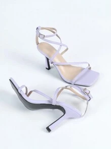 Qin TiNian Sandalias de tacón alto para mujer en color lila, nuevos tacones de fiesta, boda y baile de verano con tiras finas y punta abierta de 9 cm de altura, diseño elegante y sexy de punta cuadrada, con correa para el tobillo, estilo recomendado por fashion bloggers