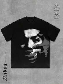 (220 Pure Cotton T-Shirt)New Spring/Summer Y2K Millennial Fashion. Printed T-Shirts Feature A Casual Style With Slight Elasticity. Geometric Patterns And Heat - Transfer Printing Details. With A Regular Fit Design, These T-Shirts Are Suitable For Sports, Outdoor Activities, Casual Entertainment, Running Training, And Group Events. They Can Be Worn All Year Round. - màu đen - Xem 2