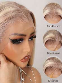 Eulisi P10/613 直发蕾丝前假发真人发 13x4 可戴无胶假发真人发 150 密度金色挑染蕾丝前假发真人发浅棕色预拔婴儿发万圣节服装 - S10/613 - 查看 4