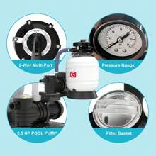 Studyset 14" Sand Filter Pump For Above Ground Pools – 3500GPH 1/2 H-P Pump With 6-Way Multi-Port Valve, High-Flow Sand Filter Stand For Commercial Use - 14 Inch- 1/2 Hp - 查看 4
