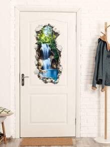 1pc/1set2pcs/1set3pcs, Creative Landscape Wall Stickers, Simulated Broken Wall Mountain Stream Forest Waterfall, Sailboat And Ocean Wall Decals, Suitable For Living Room Bedroom Bathroom Door, Mural Decorative Wall Stickers Gifts Birthday Graduation Personalised Stickers - Multicolor - View 6