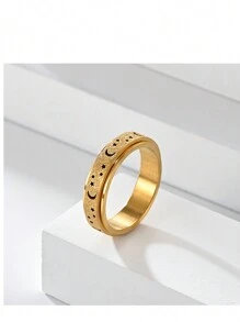 1pc Hollow Star Moon Stainless Steel Exquisite Ring,Special Gifts For Family And Friends