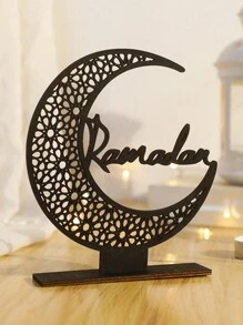1pc Wooden Crescent Moon & Star Decor, Minimalist Home/Farmhouse/Bedroom Tabletop Decoration