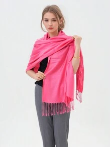 High-Quality Classic Solid Pashmina Scarf – Perfect For Weddings And Special Events - Hot Pink - View 2