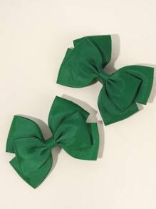 2pcs Black Fabric Bow Hair Clips, Cute Hair Accessories, Party Gift For Friends - Green - View 3