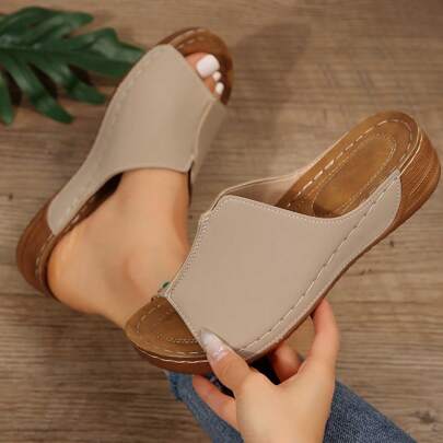 Große Größen, Europäischer & Amerikanischer Stil Blumenmuster Lässig Keilsandale mit offenem Zehenbereich